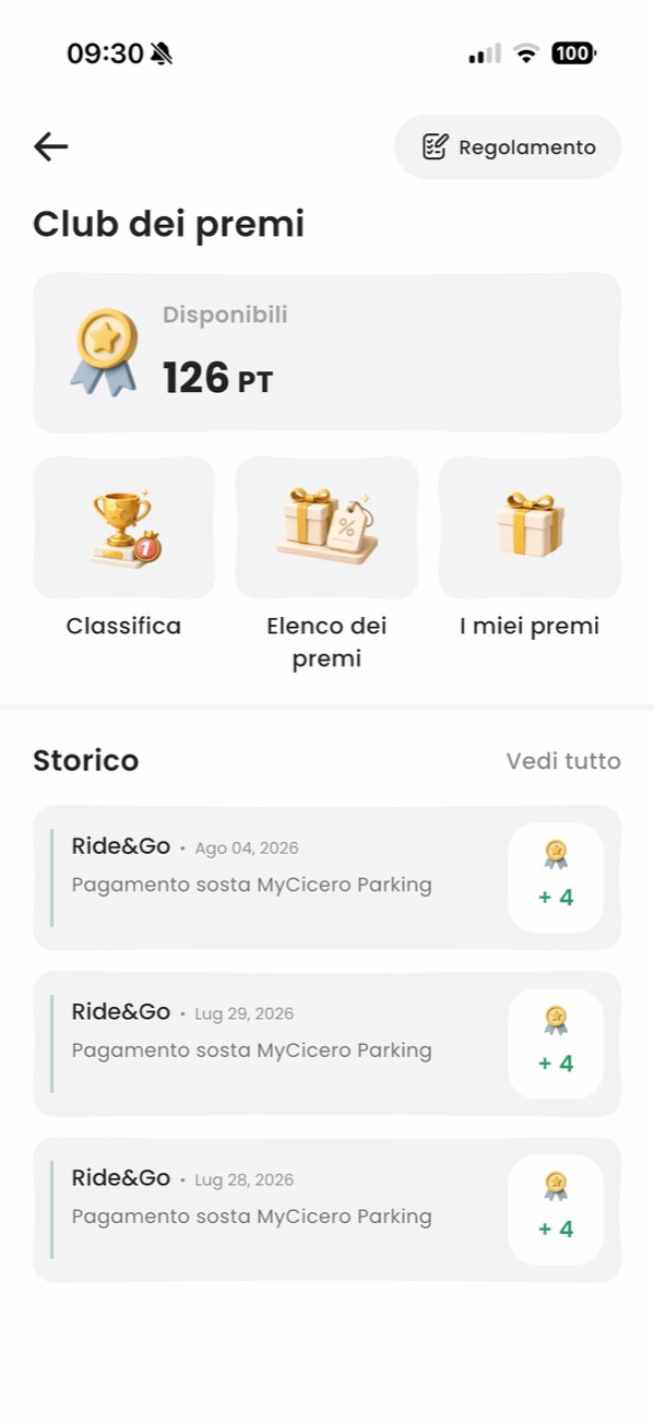 Schermata «Club dei premi» dell’app Mobility Company